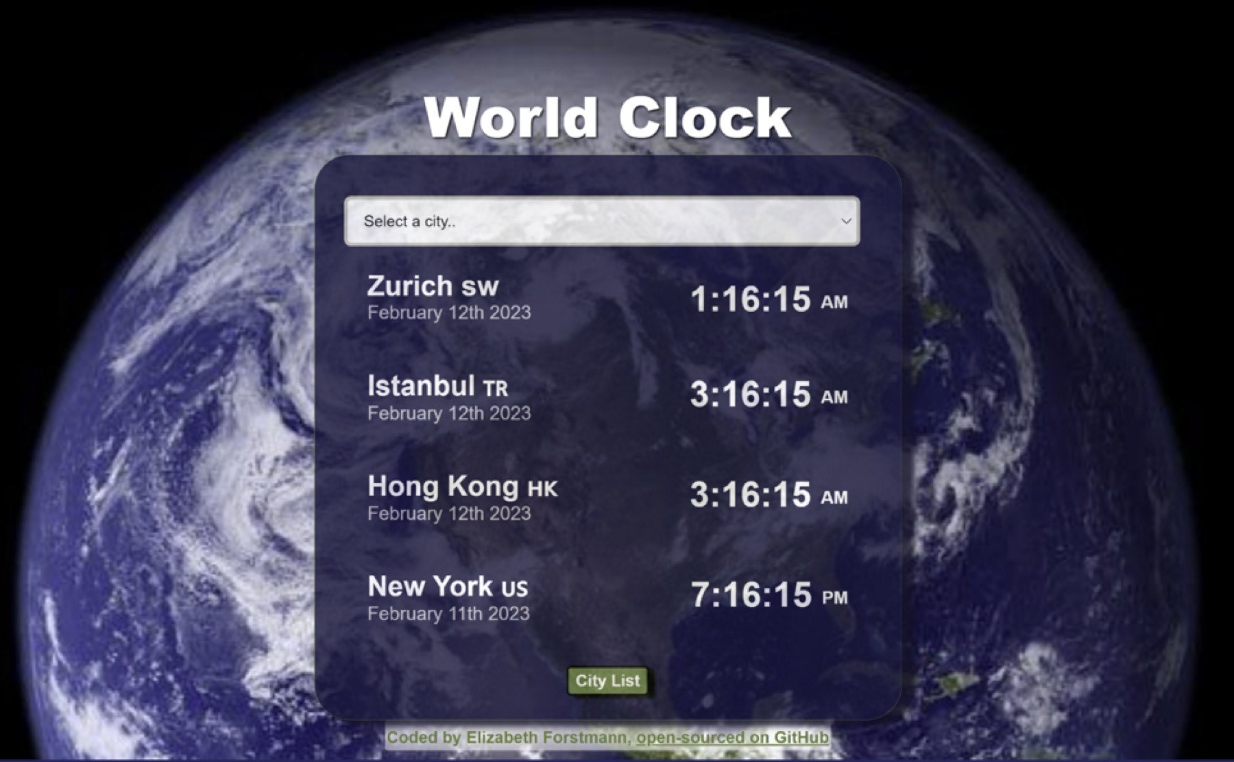 Screenshot of clock display