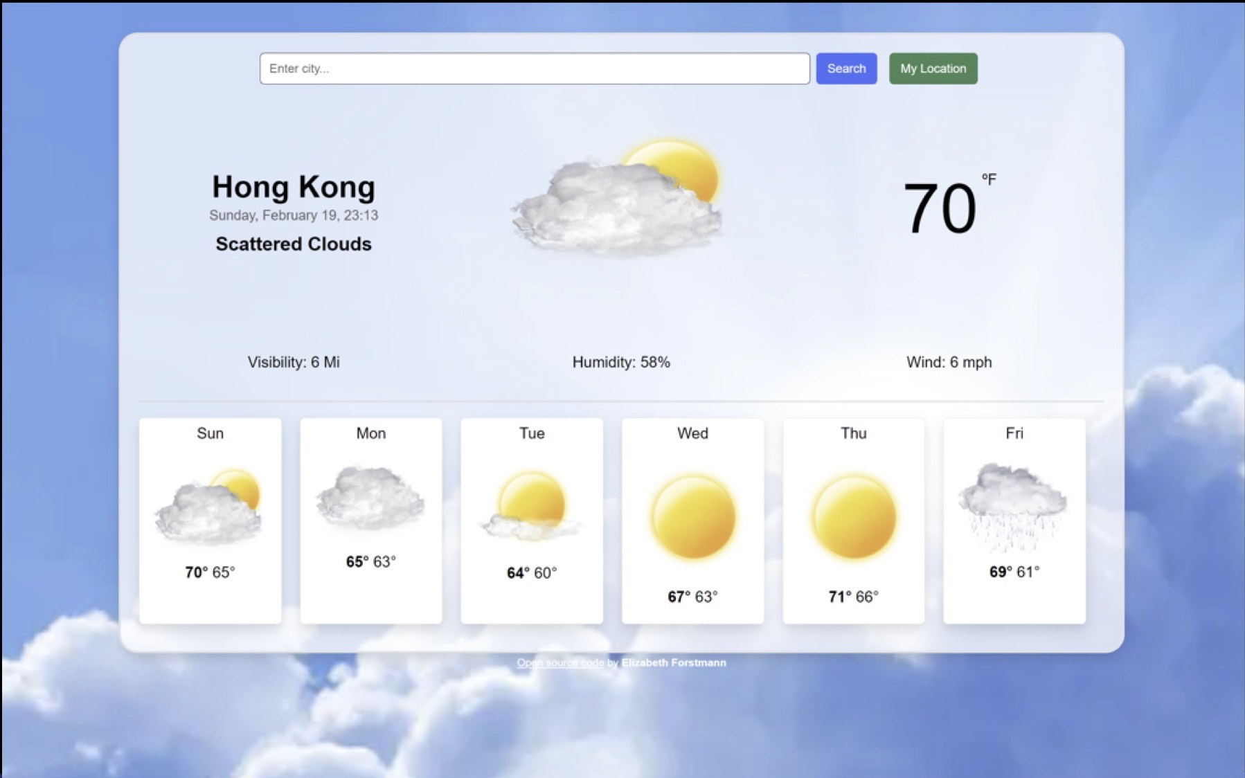 Screenshot of weather display